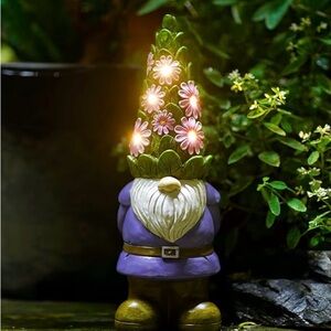 Solar Garden Gnome with Light-Up Floral Hat